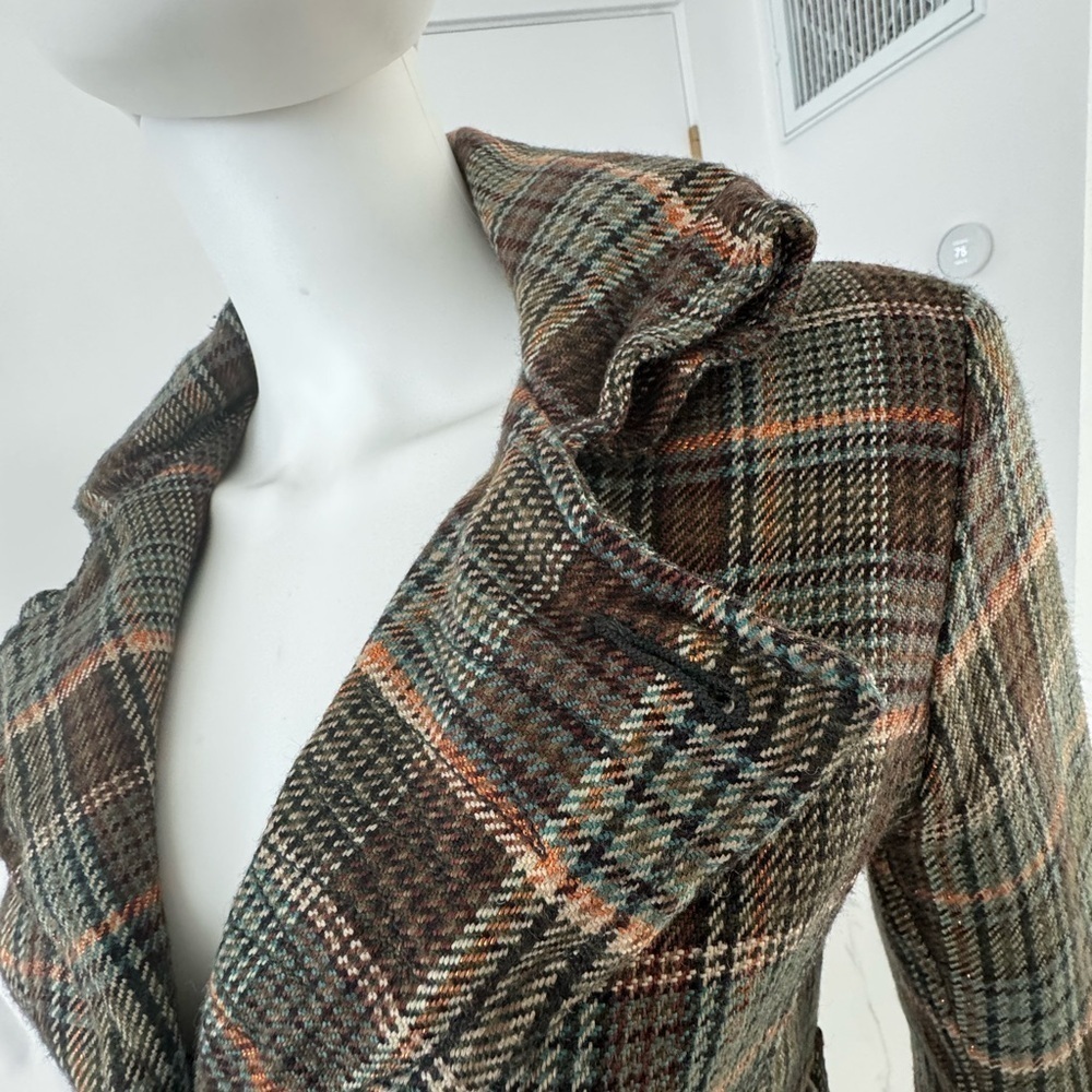 B B Dakota Plaid Pea Coat Size Small lined Green - Picture 7 of 17